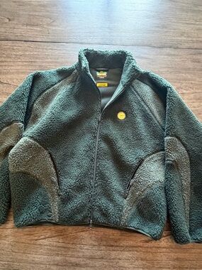 BROKEN PLANET- Green Sherpa Zip-Up Jacket with Logo Patch